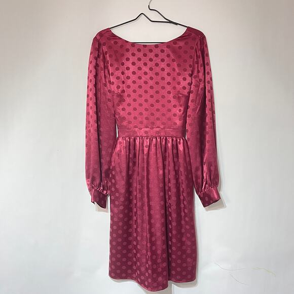 Modcloth Satin Dress Womens Medium Red Polka Dot Monochromatic Long Sleeves - Picture 10 of 14